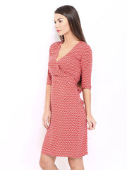 D Muse by DressBerry White &amp; Red Printed Wrap Berry Dress