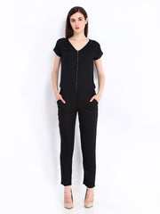 D Muse Women Black Zipper 70s Berry Jumpsuit