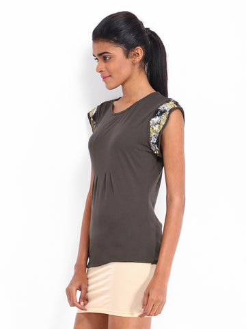 D Muse Women Brown Sequinned Top
