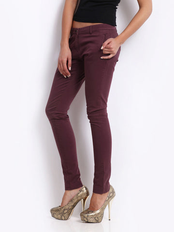 D Muse Women Burgundy Slim Fit Trousers