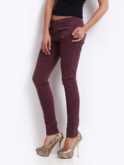 D Muse Women Burgundy Slim Fit Trousers