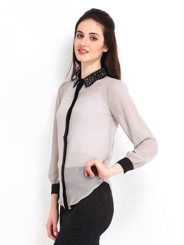 D Muse Women Grey Sheer Shirt