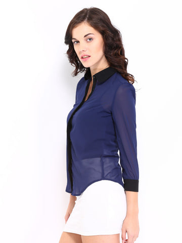 D Muse Women Navy Sheer Casual Shirt
