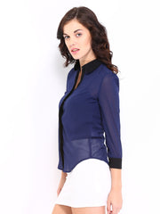 D Muse Women Navy Sheer Casual Shirt
