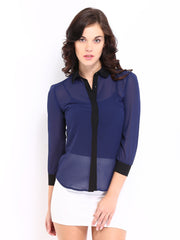 D Muse Women Navy Sheer Casual Shirt