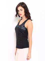 D Muse Women Black Sequined Racer Back Top