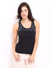 D Muse Women Black Sequined Racer Back Top