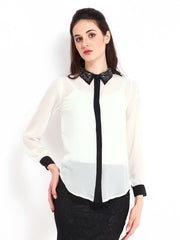 D Muse Women White Sheer Shirt