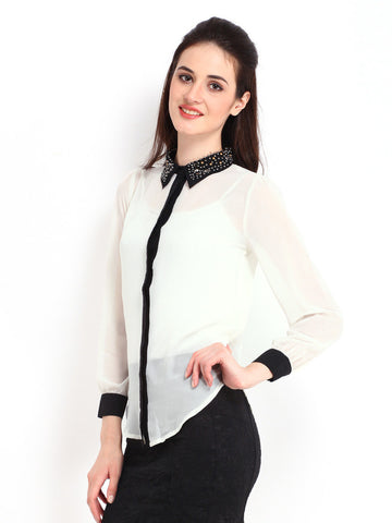 D Muse Women White Sheer Shirt