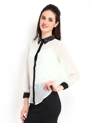 D Muse Women White Sheer Shirt