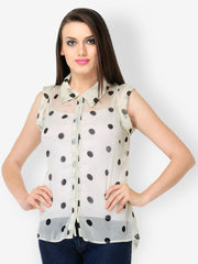 Dazzgear Women Off-White Dot Print Shirt