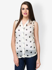 Dazzgear Women White Polka Dot Print Shirt
