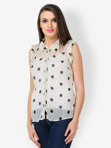 Dazzgear Women Off-White Dot Print Shirt