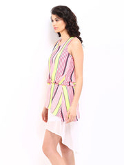 Deal Jeans White &amp; Pink Striped High-Low Dress