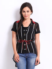 Deal Jeans Women Black Striped Top