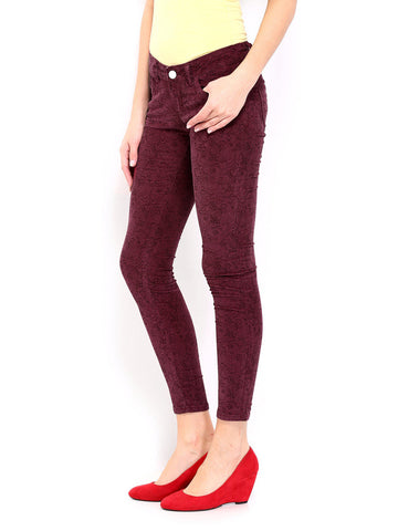Deal Jeans Women Pink Printed Ankle Length Corduroy Trousers