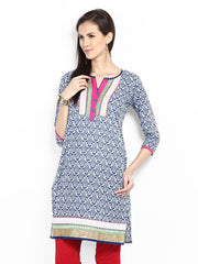 Diya Women Blue &amp; White Printed Kurta