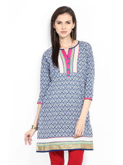 Diya Women Blue &amp; White Printed Kurta