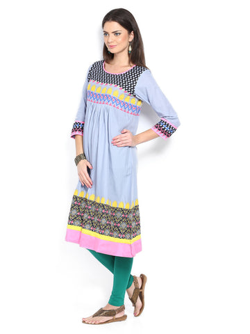 Diya Women Grey Printed Kurta