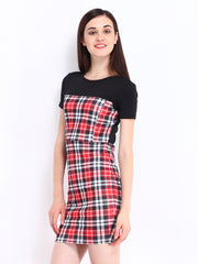 DressBerry Black &amp; Red Checked Cling Berry Dress
