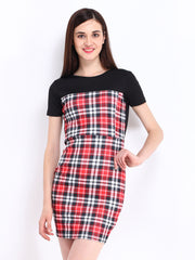 DressBerry Black &amp; Red Checked Cling Berry Dress