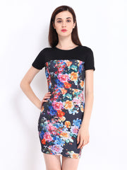 DressBerry Black Floral Print Cling Berry Dress