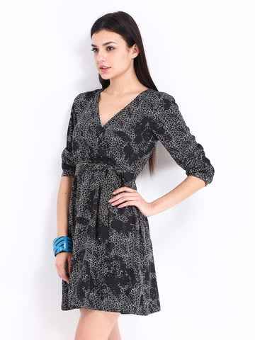 DressBerry Black Printed Wrap Berry Dress