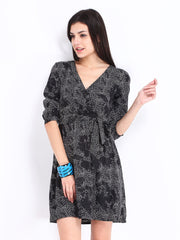 DressBerry Black Printed Wrap Berry Dress