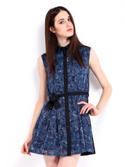 DressBerry Black &amp; Blue Printed Flare Berry Dress