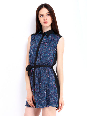 DressBerry Black &amp; Blue Printed Flare Berry Dress