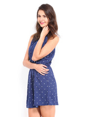 DressBerry Blue Polka Dot Print Flare Berry Dress