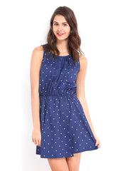 DressBerry Blue Polka Dot Print Flare Berry Dress