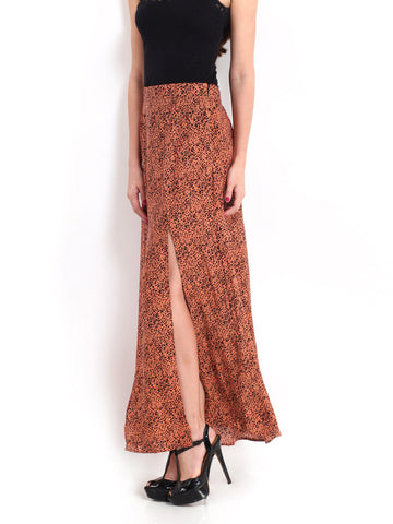 DressBerry Coral Orange &amp; Black Printed Maxi Skirt