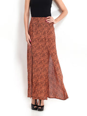 DressBerry Coral Orange &amp; Black Printed Maxi Skirt