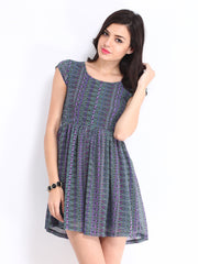 DressBerry Green &amp; Purple Printed Flare Berry Dress