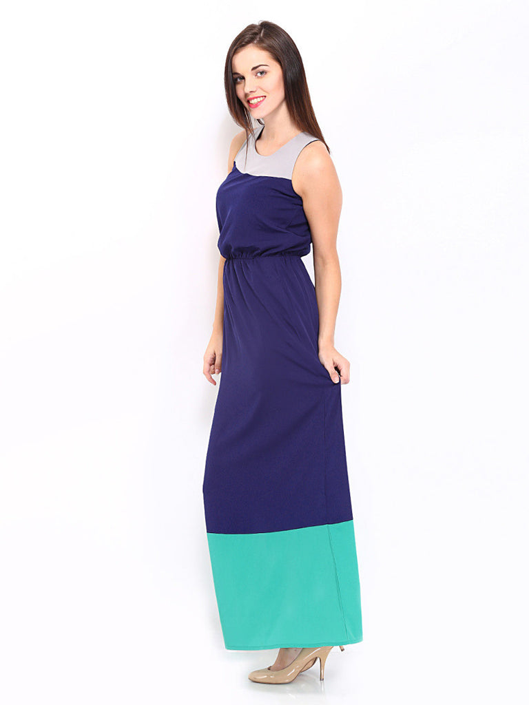 DressBerry Navy &amp; Green Color Block Maxi Berry Dress