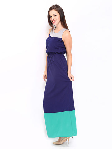 DressBerry Navy &amp; Green Color Block Maxi Berry Dress