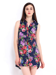 DressBerry Navy Floral Print Collar Berry Dress