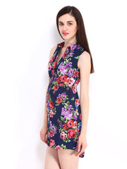 DressBerry Navy Floral Print Collar Berry Dress