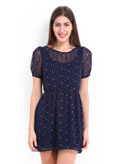 DressBerry Navy Printed Flare Berry Dress