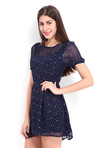 DressBerry Navy Printed Flare Berry Dress