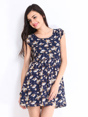 DressBerry Navy Printed Flare Berry Dress