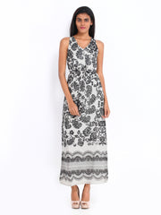 DressBerry Off-White Floral Print Maxi Berry Dress