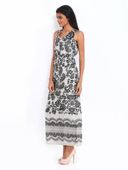 DressBerry Off-White Floral Print Maxi Berry Dress