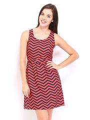 DressBerry Red &amp; Navy Printed Slash Berry Dress