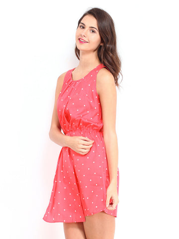 DressBerry Pink Polka Dot Print Flare Berry Dress