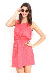 DressBerry Pink Polka Dot Print Flare Berry Dress