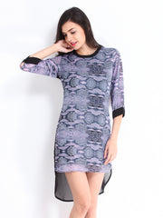 DressBerry Purple &amp; Black Printed Long N Short Berry Dress