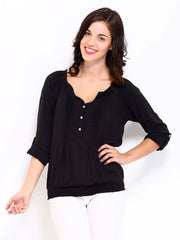 DressBerry Women Black  Peasant Top