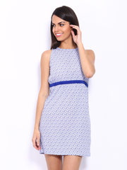 DressBerry White &amp; Blue Floral Print Shaper Berry Dress